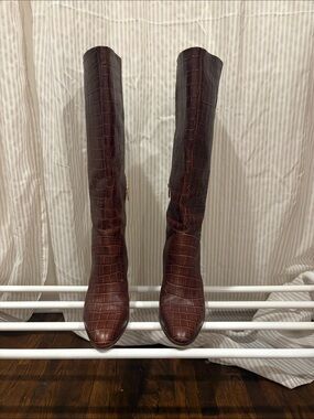 Vince Camuto Croc-Embossed Over-the-Knee Boots - Brown